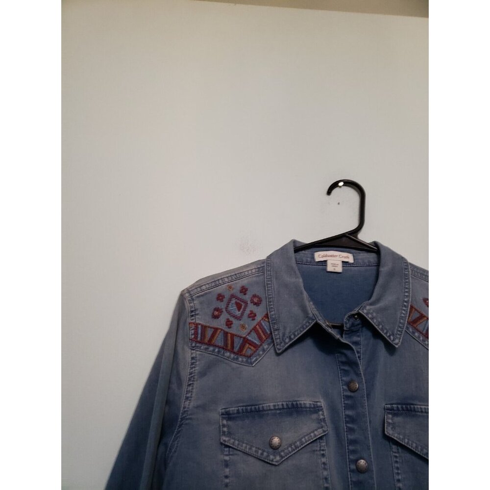 Coldwater Creek Women S Shirt Snap Front Blue Denim Western Embroidery Southwest - Picture 4 of 6
